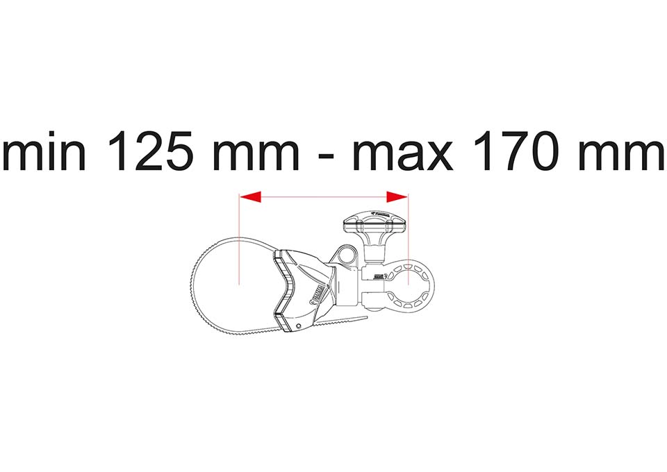 Technische tekening Fiamma houder voor een derde fiets op een Busbiker fietsendrager